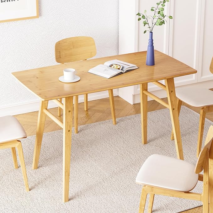 100% Solid Wood Writing Desk - 39 x 20 Inch Bamboo Home Office Computer Desks Simple Desk for Small Spaces Modern Study Table - Natural Boho Desks