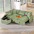 82.67 Convertible Sofa Bed Sectional Sofa Sleeper Chenille L-Shaped Sofa with Movable Storage Ottoman and 2 Pillows Pull-Out Sofa Bed Corner Couch for Living Room Office Apartment (Green-CV)