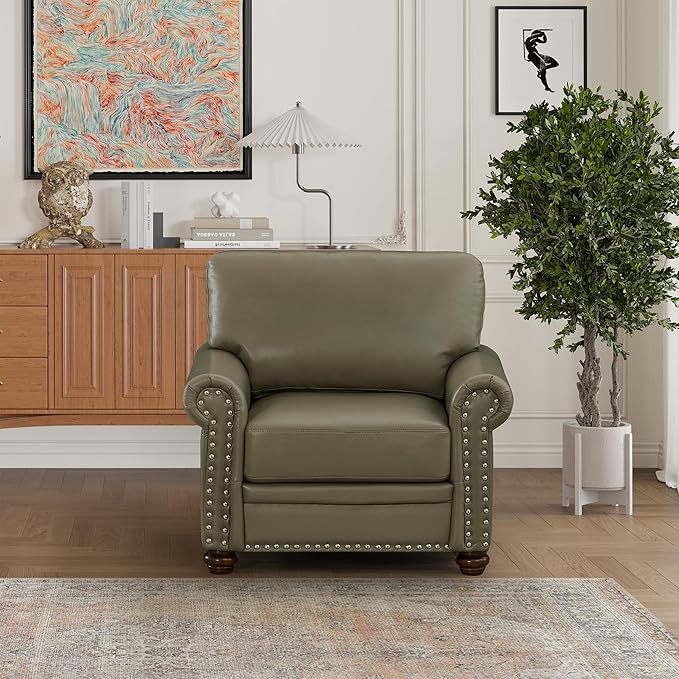 35'' Faux Leather ChairLiving Room Furniture Sofa Chair Rivet Decoration Leather Chair for Living Room Apply to Office and Home(Chair) Taupe