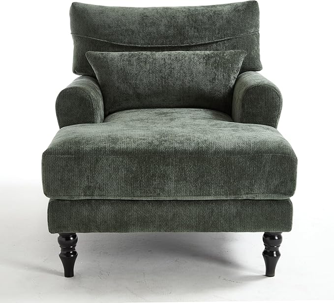 KEIKI Chaise Lounge Chair Indoor Modern Leisure Sleeper Sofa Chair w/Double Deep Cushion Accent Upholstered Reading Side Armchair Recliner Arm Chairs for Living Room &amp Bedroom Easy Assembly G
