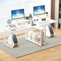 Mexin Double Desk for Two People - 83.7 Inch 2 Person Desk with Storage Shelves and Power Outlets Home Office Desk with Monitor Stand Long Gaming Desk Large Workstation White