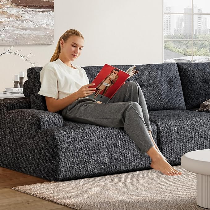 98 Chenille Modular Sectional Sofa 3-Seater Cloud Couch for Living Room Oversized Comfy modular sectional couches for living room Boneless couch 3 seater green couch (dark gray 3-Seater)