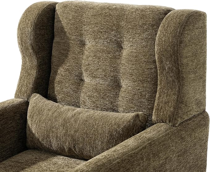 Generic Modern Accent ChairChenille Arm Chairs for Living RoomUpholstered Mordern ArmchairComfy Soft Padded Lounge Chair in Small Space Bedroom w/Pillow Solid Wood Leg (Olive Green)