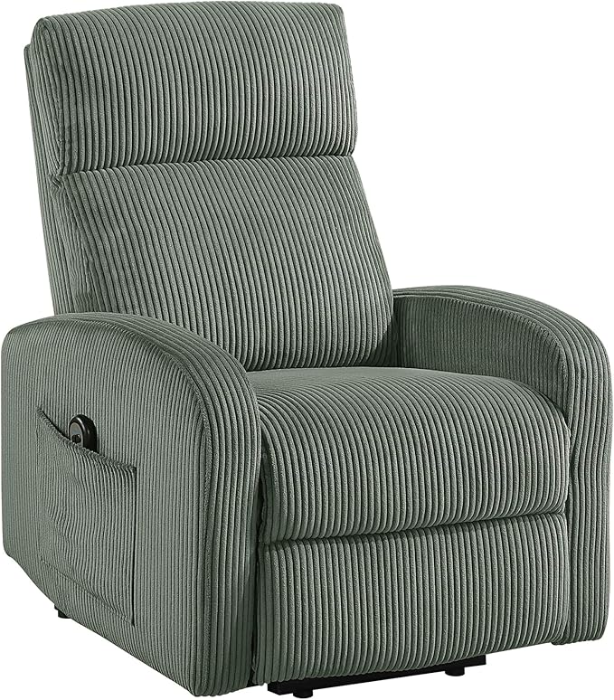 Lexicon Power Lift Recliner Chair for Elderly with Remote Control Gentle Lift Motion Side Pocket Armrest Corduroy Upholstered Electric Recliner for Living Room/Bedroom Easy Assembly Green