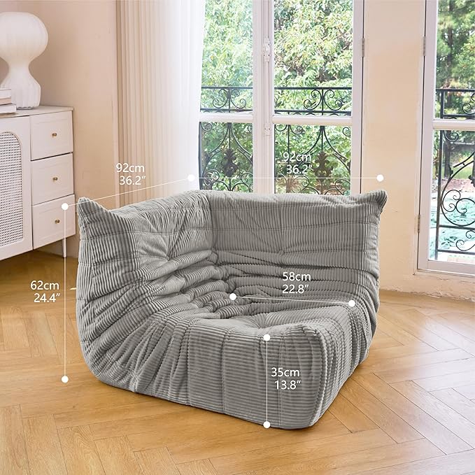 N&ampV Fireside Corner Sofa Mid Century Armless Floor Lounge Chair Soft Premium Corduroy Foam Accent Chair for Living Room Bedroom and Office (Harbour Grey)