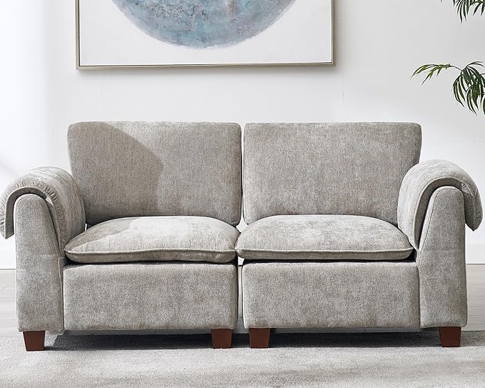 VESCASA 56.5 Inch Love Seat Sofa 2 Seater Modular Cloud Couch with Waterfall Armrest and Back Cushion for Living Room Apartment Lounge Grey Chenille