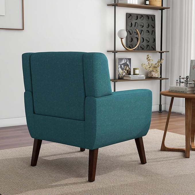 Accent Chair Mid-Century Modern Fabric Chairs with Arms for Living Room Comfy Upholstered Club Single Sofa Armchair for Bedroom Waiting Room with Solid Wood Frame (Fabric Turquoise Set of 2)