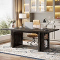Tribesigns 62.99-Inch Computer Desk Modern Executive Office Desk Large Long Writing Table with Storage Shelves for Office Study Room (Black)