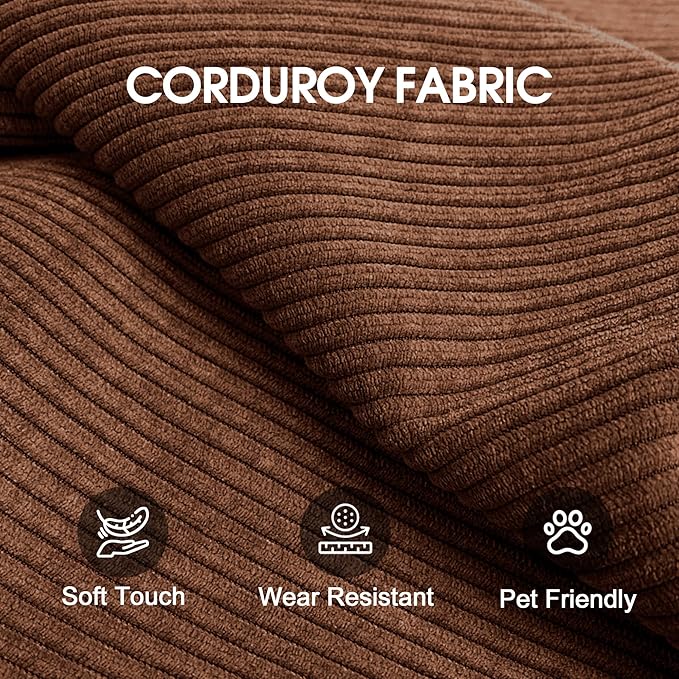 79 Convertible Sofa Bed with Fixed-Shape Frame Corduroy Folding Pull Out Couch No Assembly Modern Boneless Couch Compression Sofa in Box Floor Sofa for Living RoomBrown