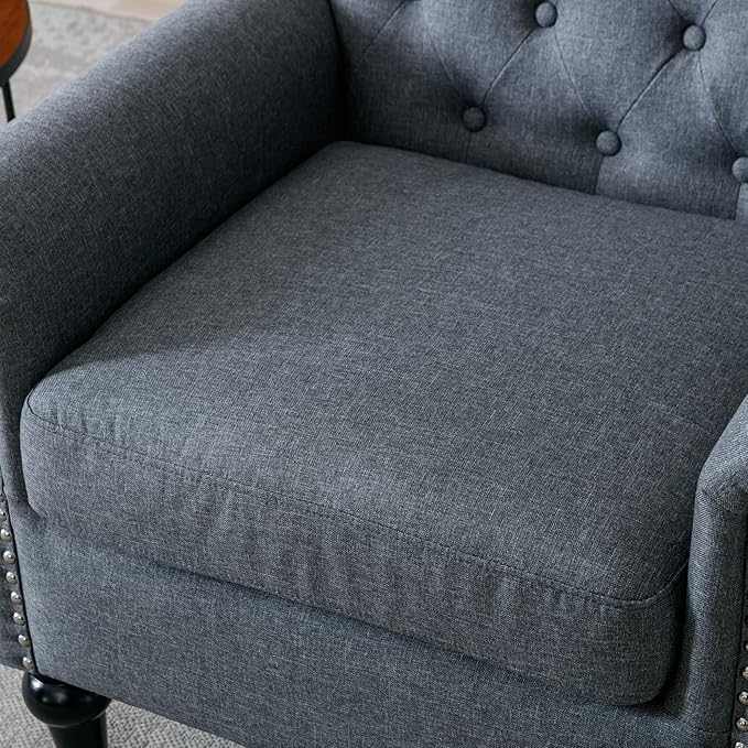 Upholstered Accent ChairsMid Century Armchair Sofa ChairsComfy Living Room ChairButton Tufted Reading Chair for Living Room BedroomStudy (1 Dark Grey)