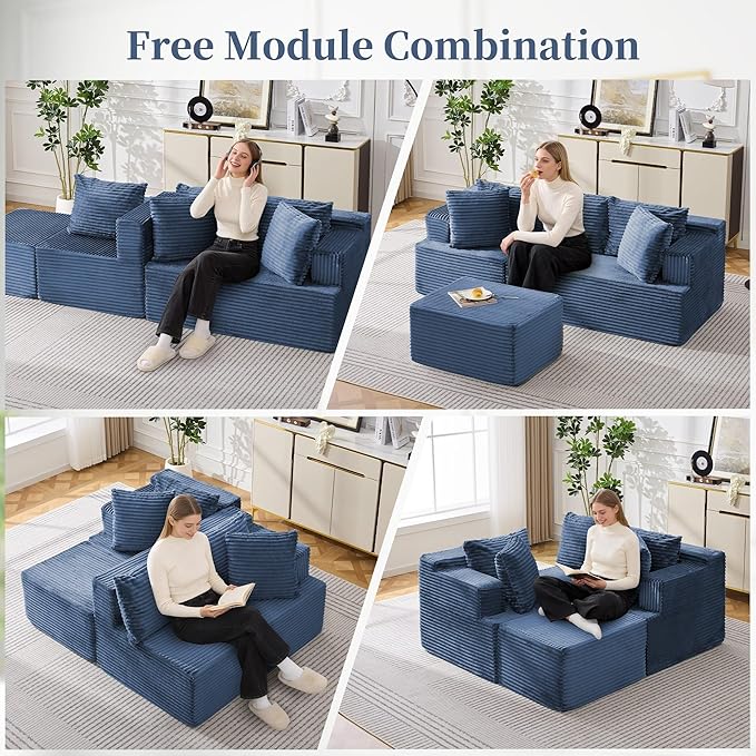80 Cloud Modular Sectional Sofa with L-Shaped Boneless Couches for Living Room Fluffy Comfy Corduroy Deep Seat with Ottoman Bedroom Apartment No Assembly Required