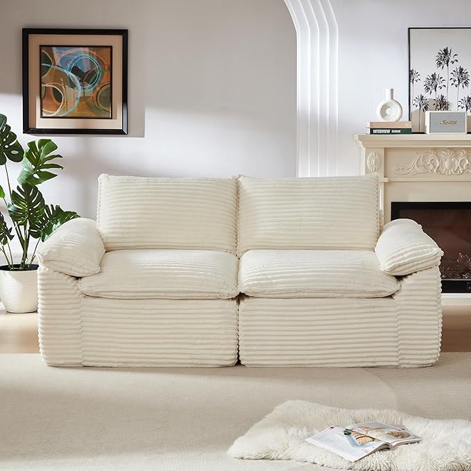 80-Inch Boneless Love Seat Couches in a Box Modern 2 Seat Floor Modular Foam Cloud Sofa Corduroy Loveseat Couch W/Pillow-top Armrests for Home Apartments Bedroom