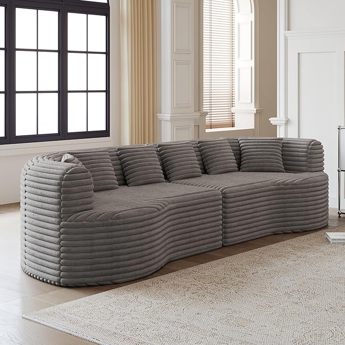 KEIKI 106.3 Curved Sectional Sofa Oversized Cloud Couch with 6 Pillows Deep Seat Sofa for Living Room Guest Bedroom No Assembly Required Gray