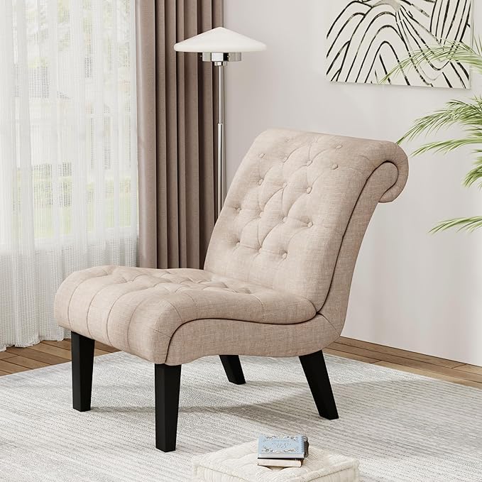HAOBO Home Armless Accent Chair Button Tufted Slipper Chair Side Chair for Living Room Bedroom Funiture