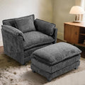 KEIKI Boucle Oversized Reading Chair with Storage &amp Ottoman 40 W Modern Accent Chair W/Double Deep Cushion Seating Comfy Upholstered Single Sofa Lounge Armchair for Living Room Bedroom Drak G