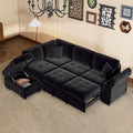 Flieks L-Shape Sleeper Sectional Sofa Bed with Storage Ottoman &amp Hidden Arm Storage 85Inch Sectional Corner Couch Sofa-Bed for Living Room Apartment