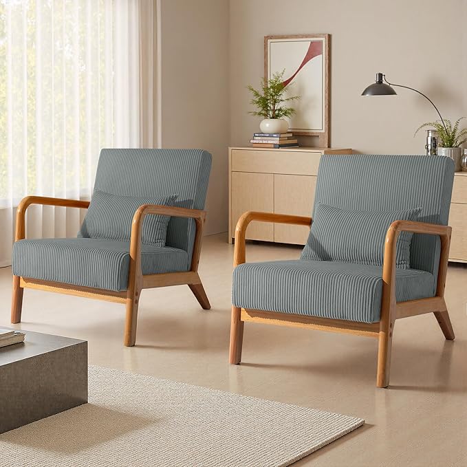 Accent Chair Mid Century Modern Armchair with Pillow Upholstered Lounge Sofa Reading Side Chair for Living Room Bedroom