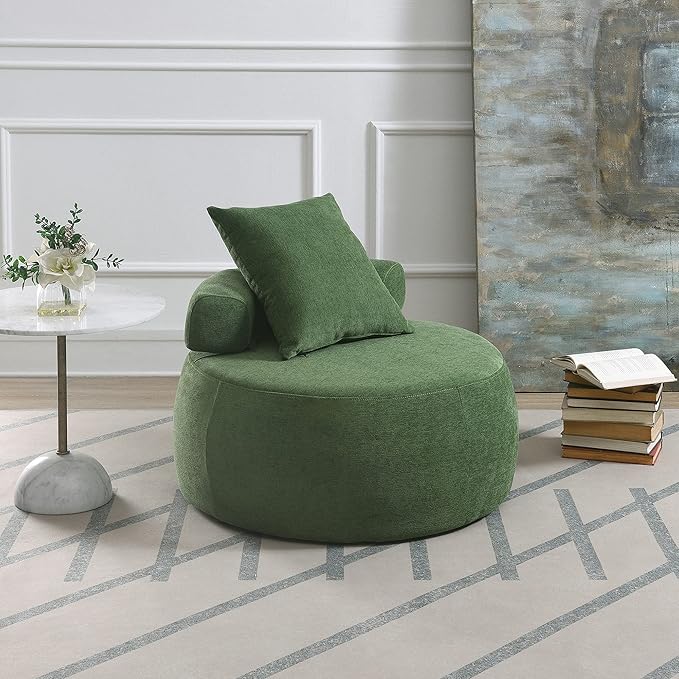 32 Solid Wood Lounge Chair with Pillow Easy to Move Modern Chenille Reading Chair High Stretch Round Sofa for Bedroom Living Room Lounge Hotel 3 Colors