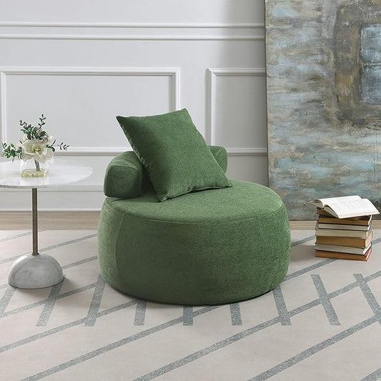 32 Solid Wood Lounge Chair with Pillow Easy to Move Modern Chenille Reading Chair High Stretch Round Sofa for Bedroom Living Room Lounge Hotel 3 Colors
