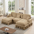 107'' Elegant U Shaped Chenille Mid Century Sectional Sofa Comfy Oversized 5 Seater Cloud Couch with Flared Arms and 2 Ottomans for Living Room