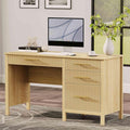 Modern Executive Desk with Drawers: 54 Oak Home Office Desks with File Drawers Wood Fluted Computer Writing Desk for Work Study and Living Room (54)
