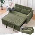 3 in 1 Pull Out CouchCorduroy Upholstered Convertible Sleeper Sofa Bed with Movable Side Table Modern Multifunctional Sofa with USB Port Cushioned Couch for Living Room (Green)