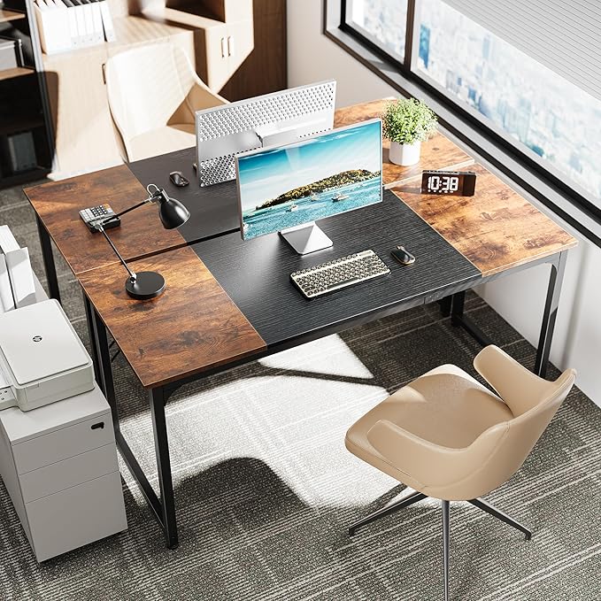 Huuger Computer Desk 63 Inch Office Desk Gaming Desk with Storage Writing Desk Work Desk for Home Office Study Modern Simple Desk Large Legroom Metal Frame Rustic Brown and Black