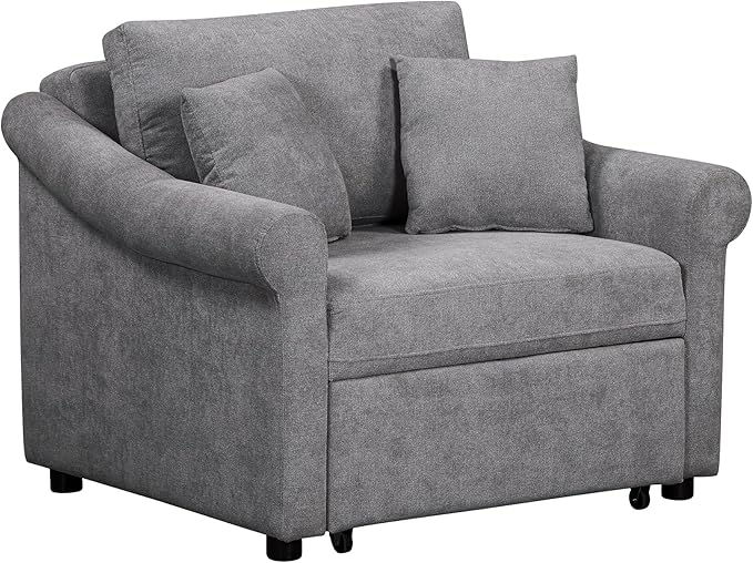 Convertible Sleeper Chair with Adjustable Backrest 3-in-1 Sleeper Chair with Metal Frame 3 in 1 Lounger Chair Turns Into Bed Chenille Fabric Single Bed for Living Room