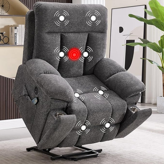 CANMOV Large Power Lift Recliner Chair with Massage and Heat for Elderly Big and Tall People Overstuffed Wide Recliners with 2 Cup Holders Side Pocket and USB Port Dark Grey