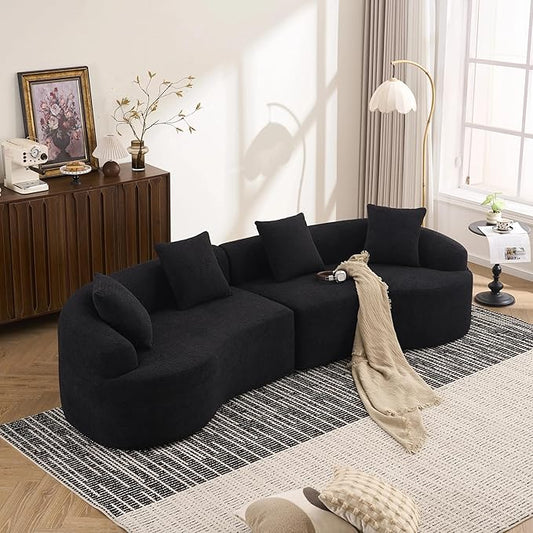 110'' Modern Curved Sofa Sectional Arc 4-Seater Foam Couch Compressed in-a-Box Boneless Cloud Couch with Extra-Deep-Wide Seats in Comfortable Chenille No Assembly Polar Black