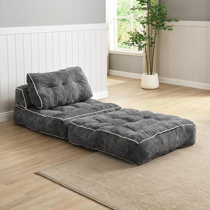 Ball &amp Cast Folding Sofa Bed Futon Couch Bed with Pillow and Backrest Convertible Sleeper Chair Comfy Floor Sofa for Living Room BedroomGray