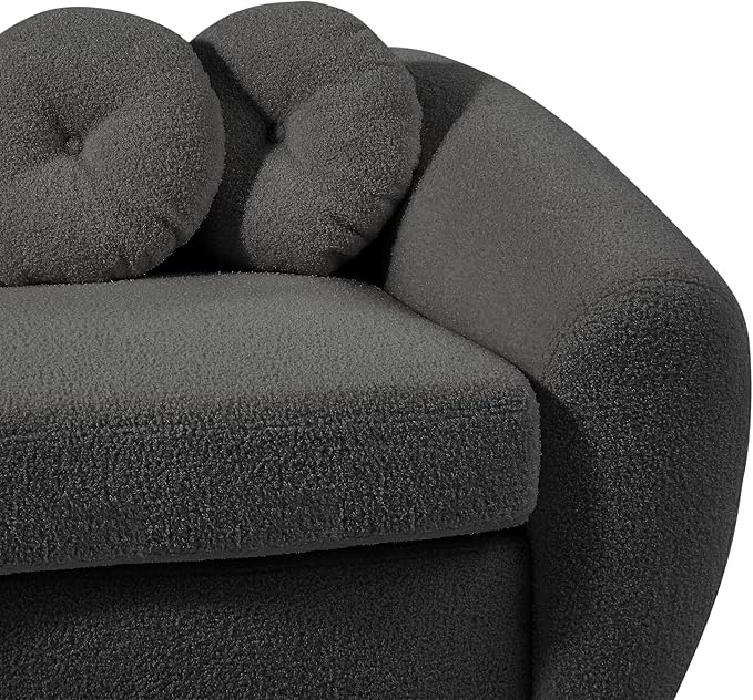 87.7 Modern Curved Sofa Back Upholstered Couch with 5 Decorative Throw Pillows Teddy Fabric Couch for Living Room Office Apartment Gray