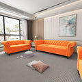 AVZEAR 2-Piece Living Room Sectional Sofa Set Upholstered Sofa Modern Sofa Couches Set Style Button Tufted Velvet Chesterfield Sofa for Living Room Apartment 2+3 Seat Orange