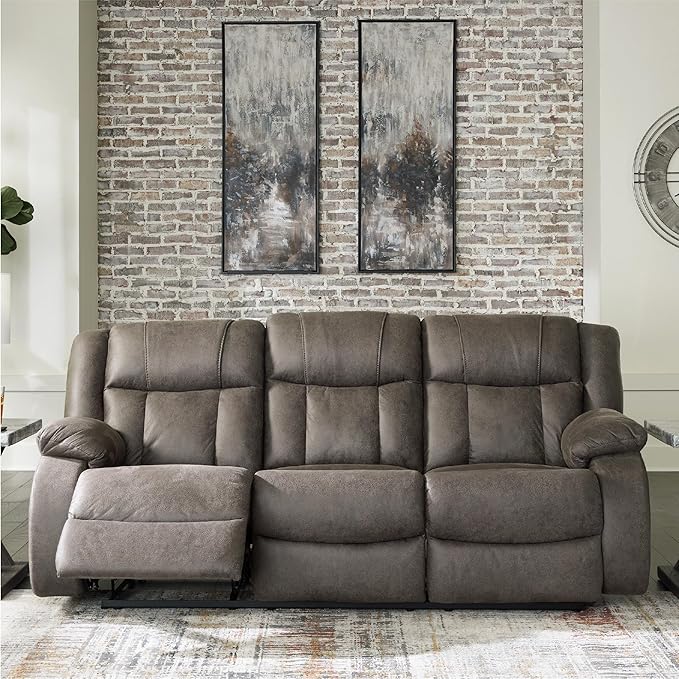 Signature Design by Ashley First Base Contemporary Faux Leather Manual Reclining Sofa Gray