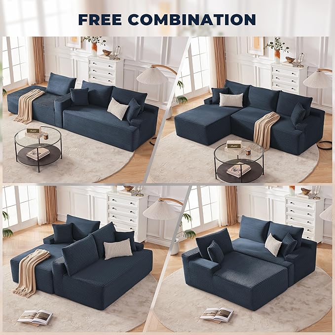 Cloud Sectional Couch Boneless Sofa for Living Room Modular Sectional Sofa with Deep Seat Fluffy Comfy Couch with L-Shaped Chaise No Assembly Required Navy Blue