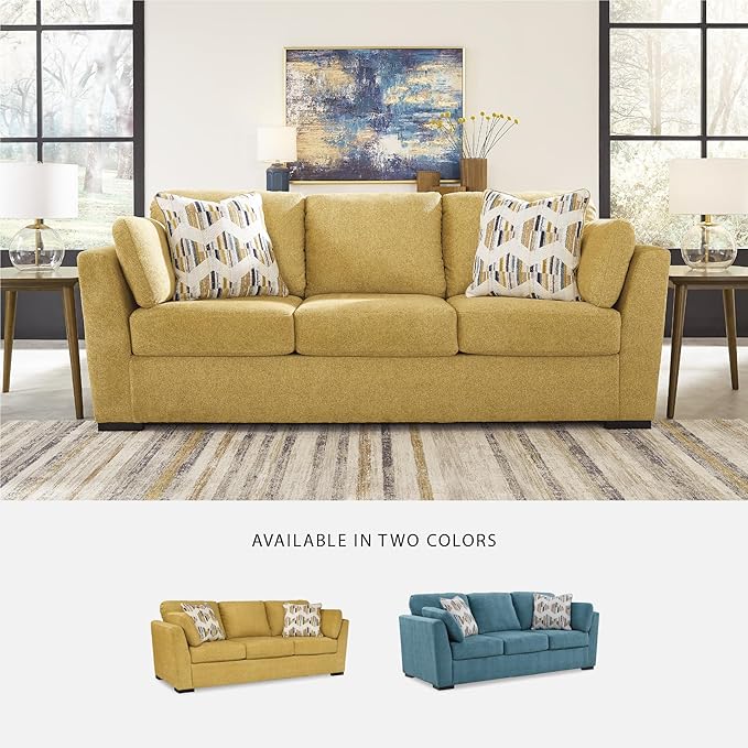 Signature Design by Ashley Keerwick Scandinavian Sofa with 4 Toss Pillows Yellow