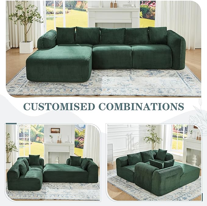 HOMREST 108 Modern Modular Sectional Sofa Sectional Couch with Deep Seat and Pocket Cloud L-Shape Sofa with Chaise Upholstered Boneless Couches for Living Room Bedroom Green Left Facing Chaise