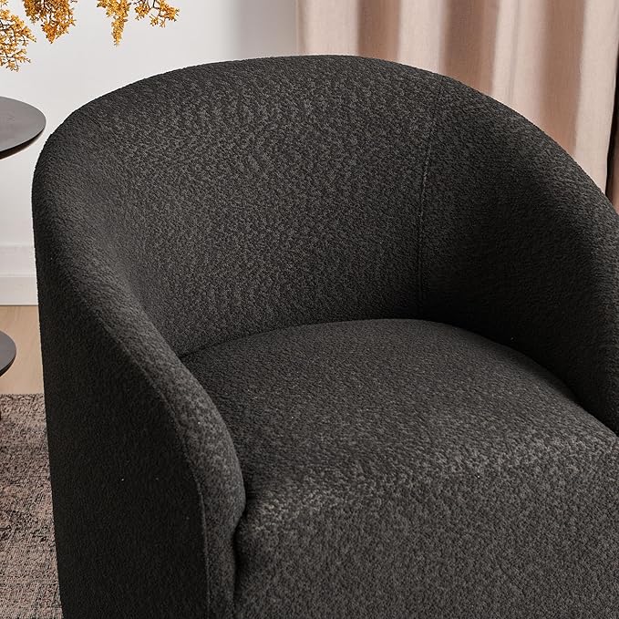 KINWELL 32 Wide Modern Boucle Swivel Barrel Chair No Assembly Round Upholstered Swivel Accent Armchair for Living Room Bedroom Office (Black)