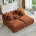 Oversized Double Chaise Lounge Chair Indoor Fluffy Upholstered Corduroy Sofa Bed with Throw Pillows Comfy Sleeper Deep Seat Sectional Loveseat Sofa Couch for Living Room (Orange)
