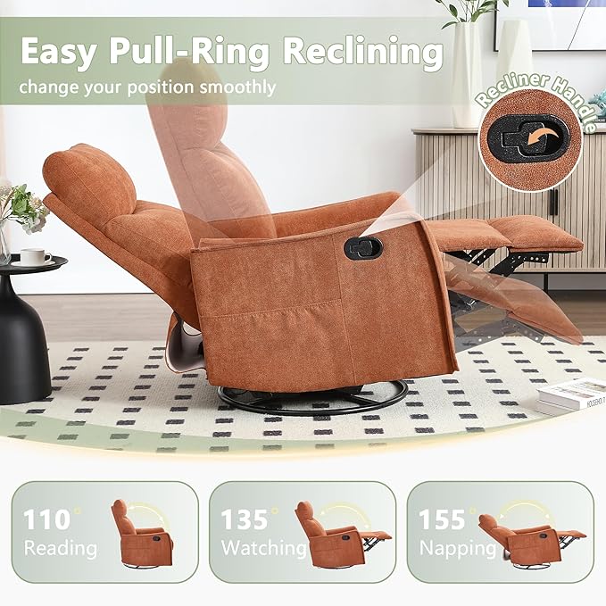 cinkehome Swivel Rocker Recliner Chair with Heated Massage Rocking Reclining Chairs for Nursery Small Spaces High Back Side Pocket