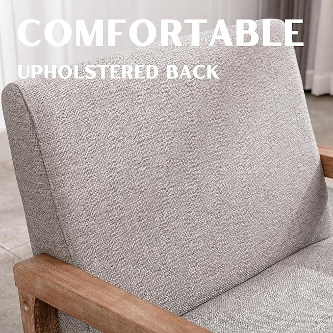 Mid Century Modern Accent Chairs Set of 2 Linen Upholstered Armchairs Comfy Living Room Chairs Single Fabric Lounge Chairs Reading Chairs with Solid Wood Frame Grey