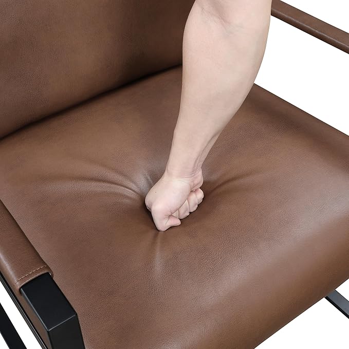 Lexicon Modern Accent Chair Faux Leather Upholstered Living Room Chair with Wrapped Armrests Arm Chair with Black Metal Frame Comfy Single Chair for Living Room/Bedroom/Reading Room/Office Brown
