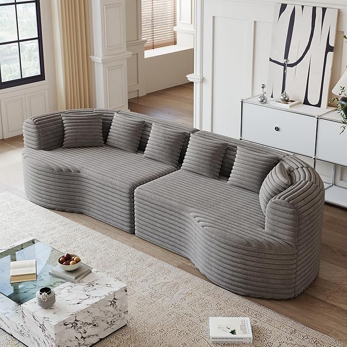 KEIKI 106.3 Curved Sectional Sofa Oversized Cloud Couch with 6 Pillows Deep Seat Sofa for Living Room Guest Bedroom No Assembly Required Gray