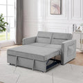 Loveseat Sleeper Sofa Bed Pull Out Couch Comfortable Chenille Fabric Adjustable Backrest Resilient Sponge Cushions Sturdy Wood Frame Side Storage Pockets Grey