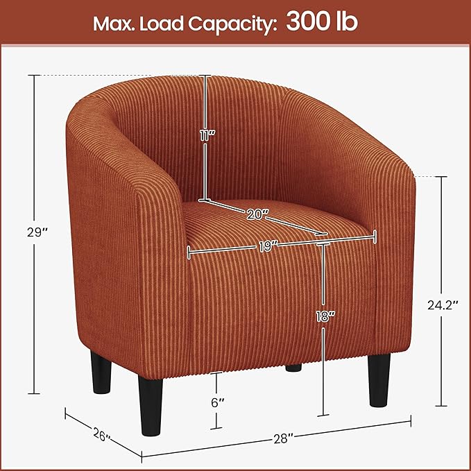 Yaheetech Accent Barrel Chair Corduroy Fabric Club Chair Furry Sherpa Elegant Armchair with Cozy Soft Padded Suitable for Living Room Bedroom Reception Room Office Brick Red