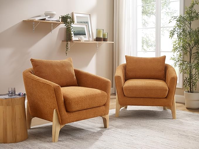 VANOMi Accent Chair 31 Oversized Reading Chair Comfy Upholstered Boucle Lounge Armchair Modern Living Room Chair with Back PillowSingle Sofa Chair for Bedroom Office Orange