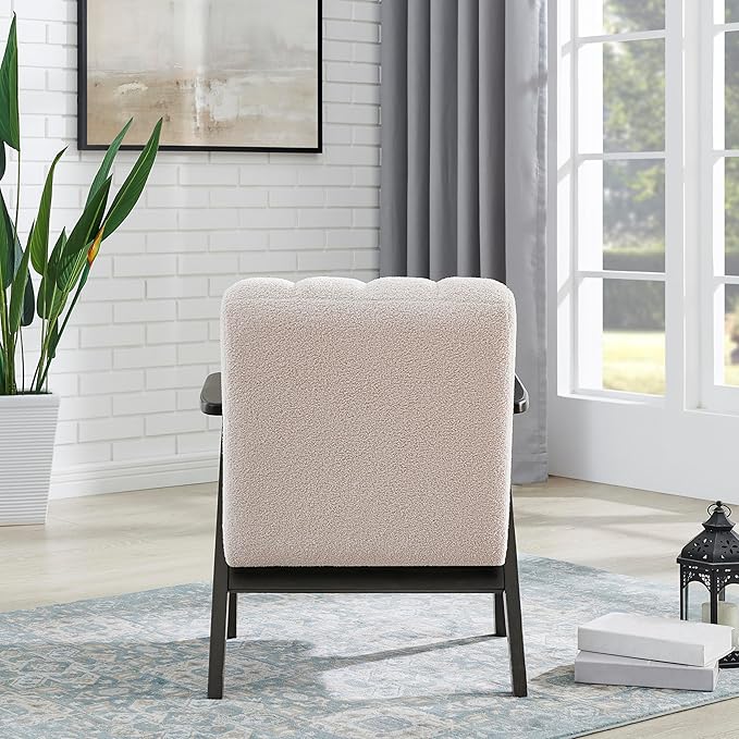Roundhill Furniture Rella Modern Teddy Sherpa Accent Chair with Espresso Wood Frame Beige