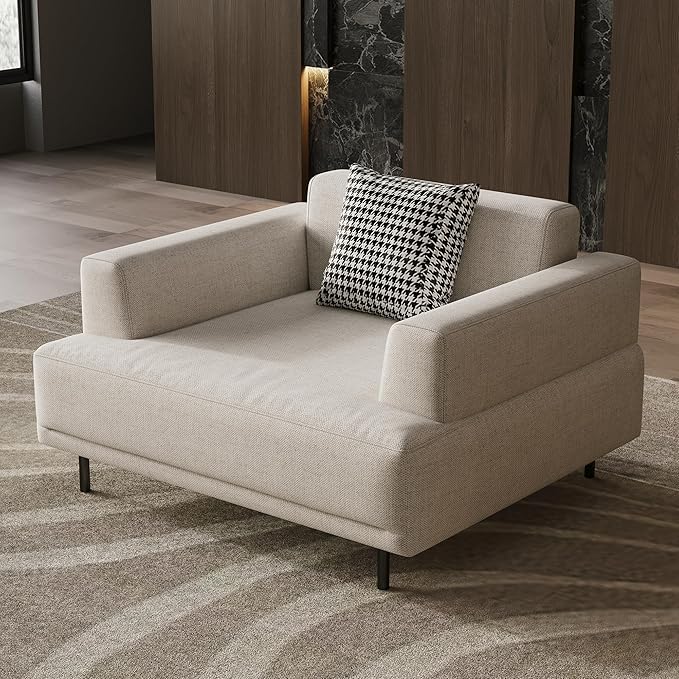 Cream Fabric Sectional Sofa – Contemporary Upholstered Couch with Metal Legs for Living Room (41.3inch-Armchair)