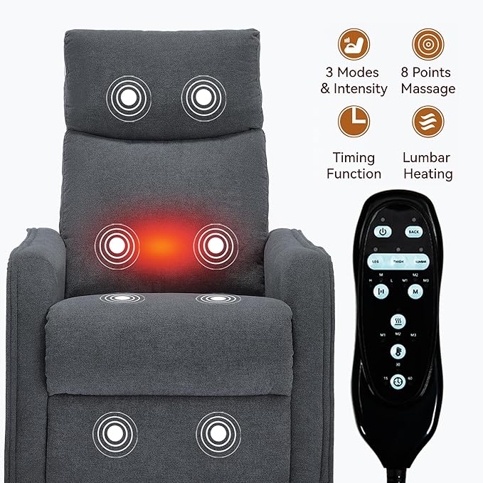 PELUMY 360 Swivel Rocking Recliner Chair for Adults Nursery Rocking Chair with Heat and Massage Glider Reclining Chair for Small Space Living Room Bedroom (Dark Grey)