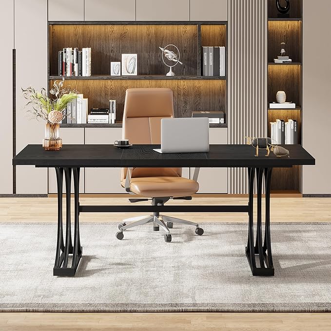 Tribesigns 63 Large Office Desk Modern Executive Desks with Stylish Legs Wood Computer Desk Business Furniture Work Desk for Home Office (Black)